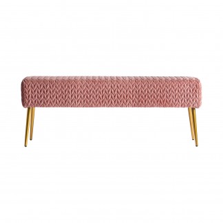 Pie de cama esine, en color rosa, de estilo art deco. Fabricado en terciopelo, combinado con acero y madera dm. Producto desmontable.