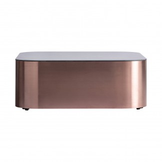 Mesa de centro redonda gmunden, en color cobre, de estilo art deco. Fabricado en acero, combinado con mármol sintético.