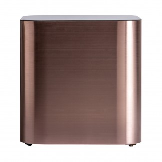 Mesa auxiliar redonda gmunden, en color cobre, de estilo art deco. Fabricado en acero, combinado con mármol sintético.