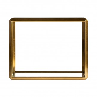 Mesa de centro pronsfeld, en color oro brillo, de estilo art deco. Fabricado en acero, combinado con vidrio. Vidrio transparente.