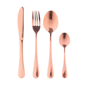Cubiertos j 24 de estilo contemporáneo fabricado en acero en color cobre.