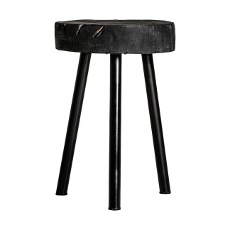 Mesa auxiliar kepoi, en color negro envejecido, de estilo étnico. Fabricado en madera suar carbonizada.