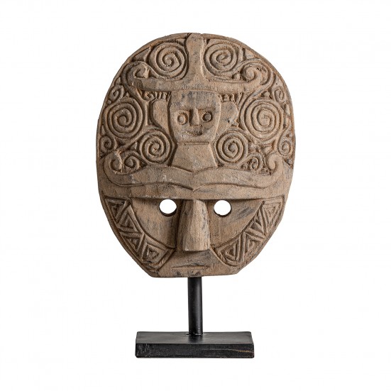 Figura oriental, en color natural envejecido, de estilo étnico. Fabricado en hierro, combinado con madera tropical.