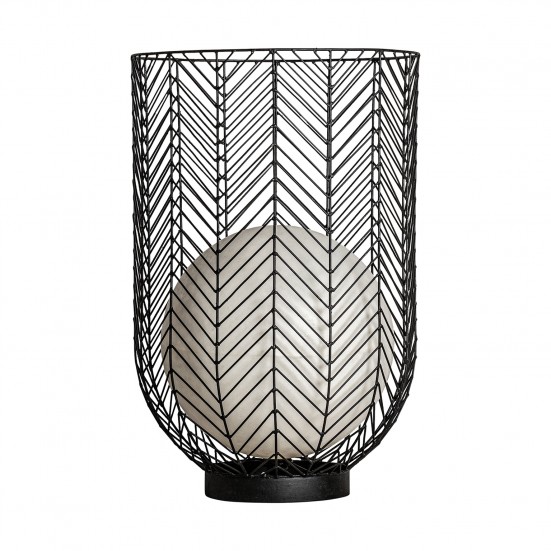Lámpara de pie plissé metal, en color negra, de estilo art deco. Fabricado en cemento, combinado con hierro.