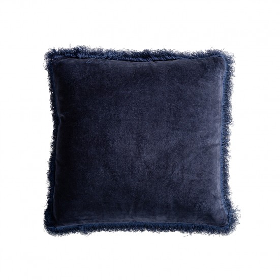 Cojín zaid, en color azul, de estilo clásico. Fabricado en terciopelo, combinado con algodón y poliéster. Producto desenfundable.