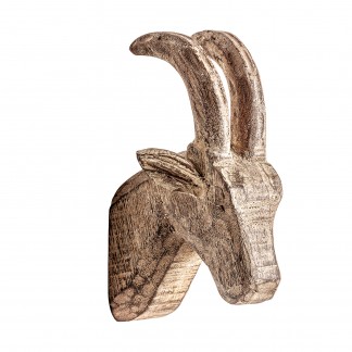 Figura decorativa goat, en color marrón tallado, de estilo nórdico. Fabricado en madera de mango.