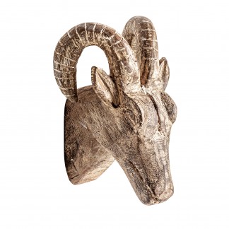 Figura decorativa goat, en color marrón tallado, de estilo nórdico. Fabricado en madera de mango.