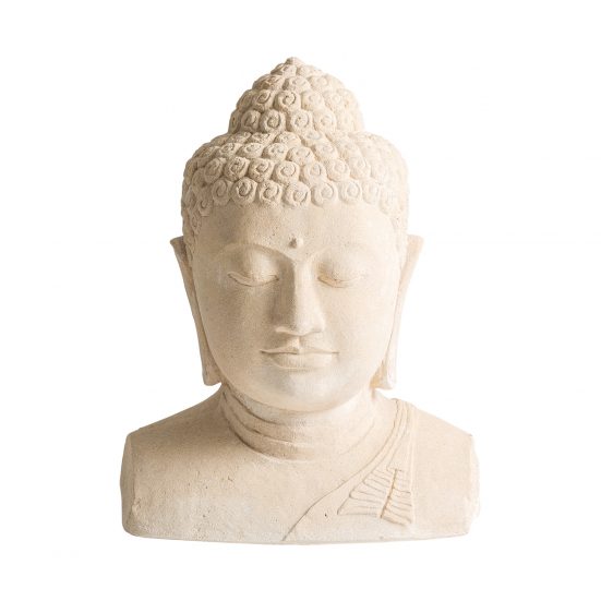 Busto budha, en color crema, de estilo oriental. Fabricado en cemento.