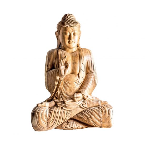 Budha, en color natural envejecido, de estilo oriental. Fabricado en madera tropical.