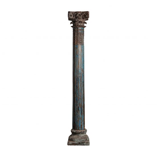 Columna tutak, en color tonos de azul envejecido, de estilo étnico. Fabricado en madera de teka. Producto desmontable.
