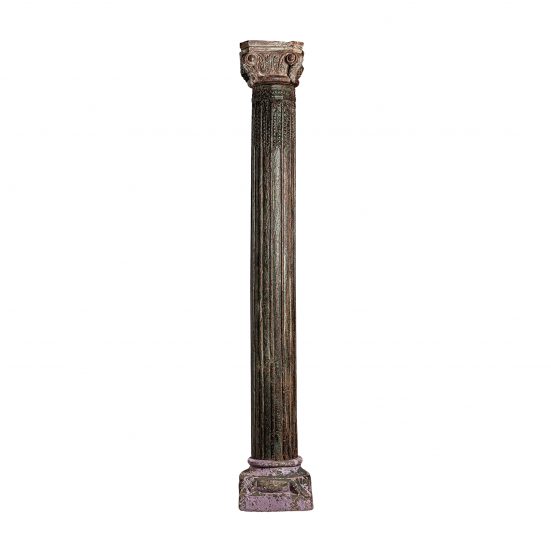 Columna cacia, en color marrón envejecido, de estilo étnico. Fabricado en madera de teka. Producto desmontable.