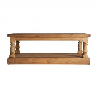 Mesa de centro rectangular sunne, en color natural envejecido, de estilo clásico. Fabricado en madera de pino reciclado.