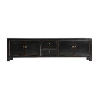 Mueble tv herborn, en color negro, de estilo oriental. Fabricado en madera de pino reciclado.