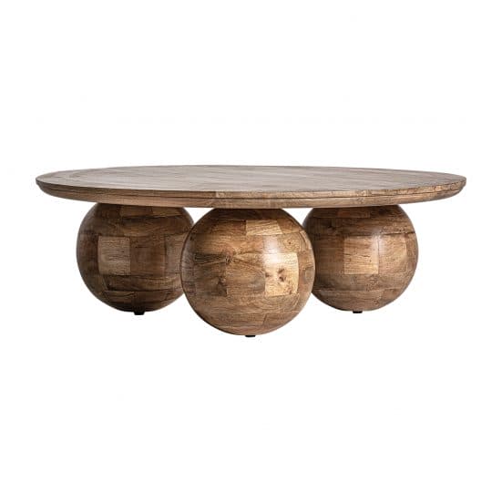 Mesa de centro laugna, en color natural, de estilo contemporáneo. Fabricado en madera de mango. Producto desmontable.