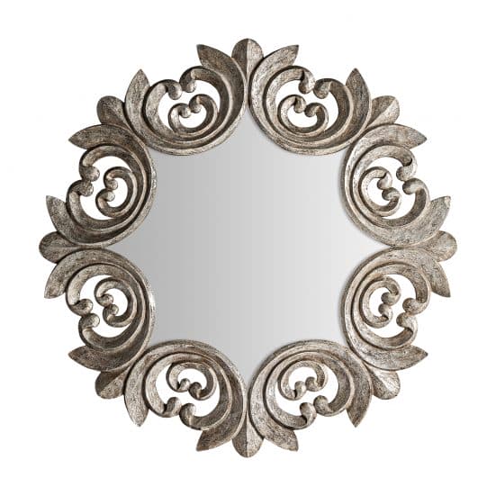 Espejo enna, en color plata envejecido, de estilo clásico. Fabricado en madera tropical, combinado con espejo.