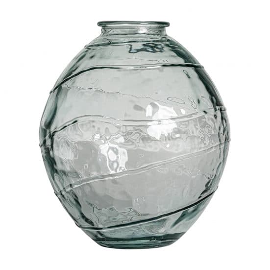 Florero sumaya, en color transparente, de estilo vintage. Fabricado en vidrio reciclado.