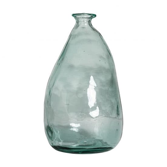 Florero sumaya, en color transparente, de estilo vintage. Fabricado en vidrio reciclado.