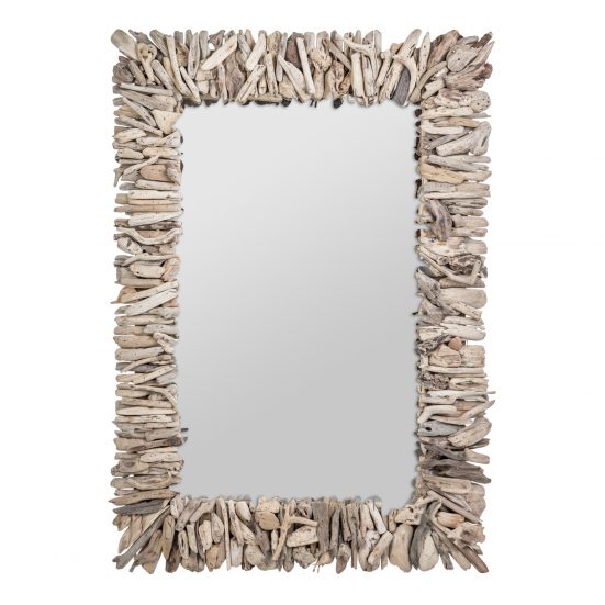 Espejo rectangular varverg, en color natural, de estilo étnico. Fabricado en madera tropical, combinado con espejo.