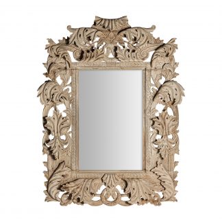 Espejo dianthe, en color natural, de estilo clásico. Fabricado en madera de teka, combinado con espejo.