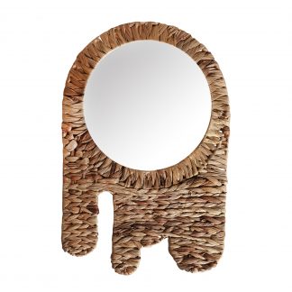 Espejo blair, en color natural, de estilo boho. Fabricado en paja, combinado con espejo y hierro.