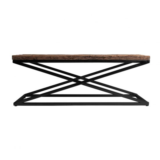 Mesa de centro akron, en color natural, de estilo industrial. Fabricado en madera de teka, combinado con acero.