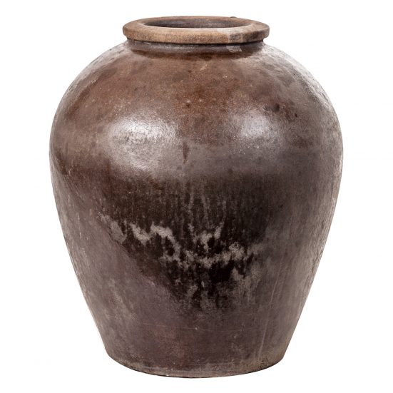 Ánfora cilindrica bukavu, en color marrón envejecido, de estilo vintage. Fabricado en cerámica.