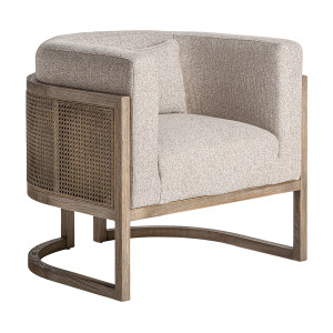 Sillón leiwen de estilo art deco fabricado en madera de fresno en color marrón combinado con poliéster en color beige. Producto desenfundable.