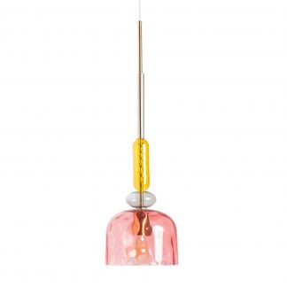 Lámpara de techo micah, en color rosa, de estilo art deco. Fabricado en hierro, combinado con cristal. Producto desmontable.