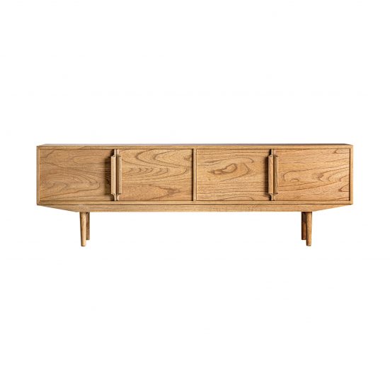 Mueble tv nyry, en color natural, de estilo nórdico. Fabricado en madera mindi. Producto desmontable.