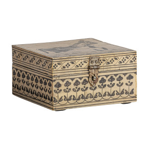 Caja cuadrada neal de estilo art deco fabricado en resina en color beige.
