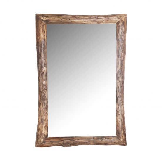 Espejo akviran, en color natural envejecido, de estilo étnico. Fabricado en madera de mahogany, combinado con espejo.