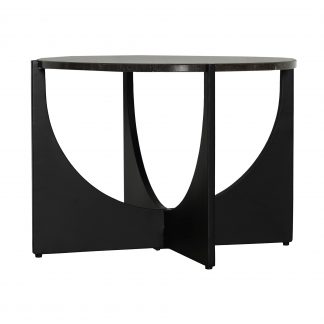 Mesa auxiliar fresnay, en color negra, de estilo art deco. Fabricado en mármol, combinado con acero. Producto desmontable.