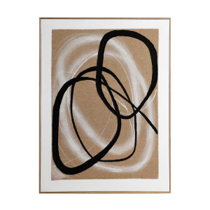 Cuadro rectangular gabrielle de estilo contemporáneo, fabricado en lienzo en color beige con acabado artesanal, combinado con madera de pino en color marrón claro.