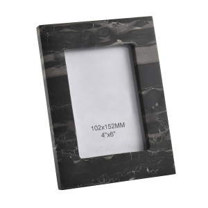 Marco de foto de estilo art deco fabricado en bronce en color negro combinado con mármol y acrílico.