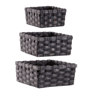 Cesta j 3 de estilo provenzal fabricado en mimbre en color negro.