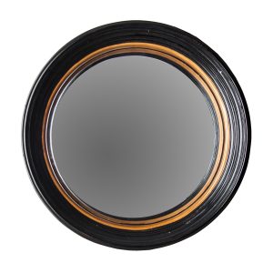 Espejo Haner de estilo art deco fabricado en resina en color negro combinado con espejo en color oro.