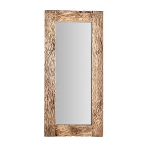 Espejo Crest de estilo contemporáneo, fabricado en madera durian en color marrón con acabado tallado, combinado con espejo.