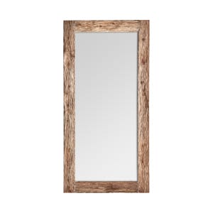 Espejo Crest de estilo contemporáneo, fabricado en madera durian en color marrón con acabado tallado, combinado con espejo.