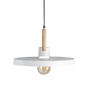 Lámpara de colgar Daundef de estilo art deco, fabricado en hierro en color blanco, combinado con madera de mango en color natural. Producto extensible.