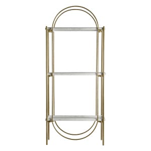 Estanteria dieuze de estilo art deco, fabricado en hierro en color oro, combinado con mármol. Producto desmontable.