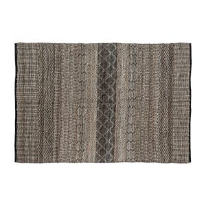 Alfombra Kelia de estilo vintage, fabricado en algodón en color negro, combinado con cáñamo en color natural.