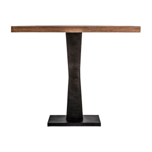 Mesa bar bugle de estilo industrial, fabricado en madera de mango en color marrón, combinado con hierro en color negro. Producto desmontable.