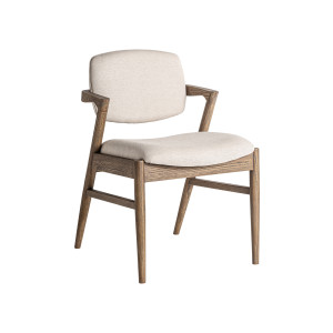 Silla Namur de estilo art deco, fabricado en lino en color beige, combinado con algodón y madera de fresno en color marrón.