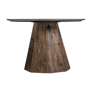 Mesa comedor walding de estilo nórdico, fabricado en mármol en color negro, combinado con madera recuperada en color marrón. Producto desmontable.