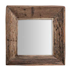 Espejo Walding de estilo industrial, fabricado en espejo en color marrón, combinado con madera recuperada.
