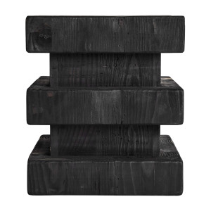 Taburete Vievy de estilo art deco, fabricado en madera de pino reciclado en color negro.