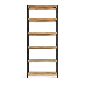 Estanteria buia de estilo industrial, fabricado en madera de mango en color marrón, combinado con hierro en color negro.