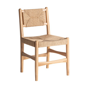 Silla Agia de estilo contemporáneo, fabricado en madera de teka en color marrón claro, combinado con cáñamo en color marrón claro.