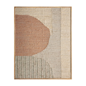 Cuadro brahma de estilo boho, fabricado en madera de mango en color tonos en marrón con acabado artesanal, combinado con algodón y cáñamo.