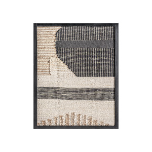 Cuadro Cesc de estilo contemporáneo, fabricado en madera de mango en color negro con acabado artesanal, combinado con yute en color marrón y algodón en color tonos neutros.